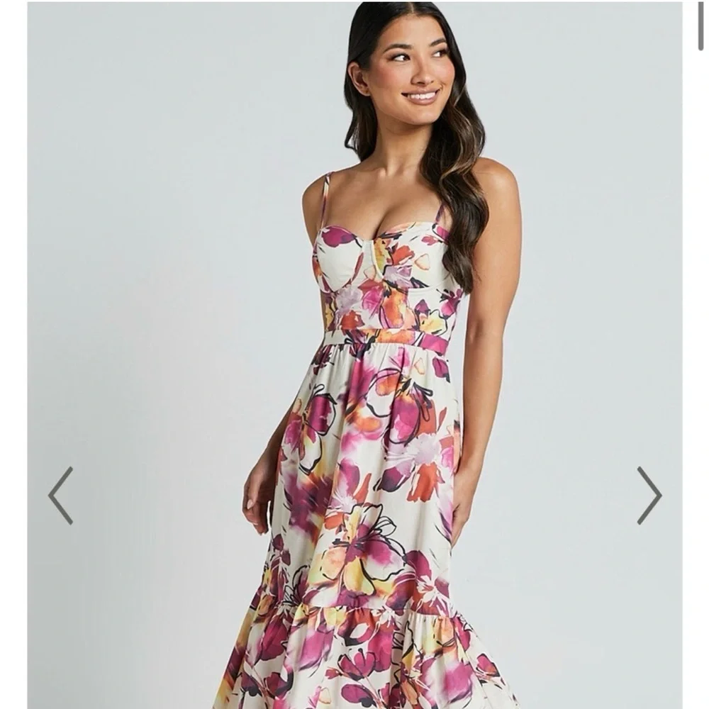 Showpo Floral Print Maxi Midi Cotton Sleeveless Dress Beach Resort Women’s US 6 - Picture 2 of 11